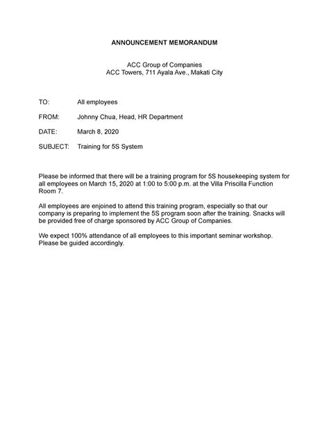 ANNOUNCEMENT! DIVISION MEMORANDUM .